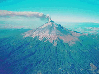 The most majestic of the volcanoes are composite volcanoes, also
  known as strato-volcanoes. Unlike the <a
  href="/earth/interior/shield_volcanos.html">shield
  volcanoes</a> which are flat and broad, composite volcanoes are tall,
  symmetrically shaped, with steep sides, sometimes rising 10,000 feet high.
  They are built of alternating layers of <a
  href="/earth/interior/lava.html">lava</a>
  flows, volcanic <a
  href="/earth/interior/ash.html">ash</a>,
  cinders, blocks, and bombs. This is a photo of Mt. Cotopaxi in Ecuador.<p><small><em>The U.S. Geological Survey</em></small></p>